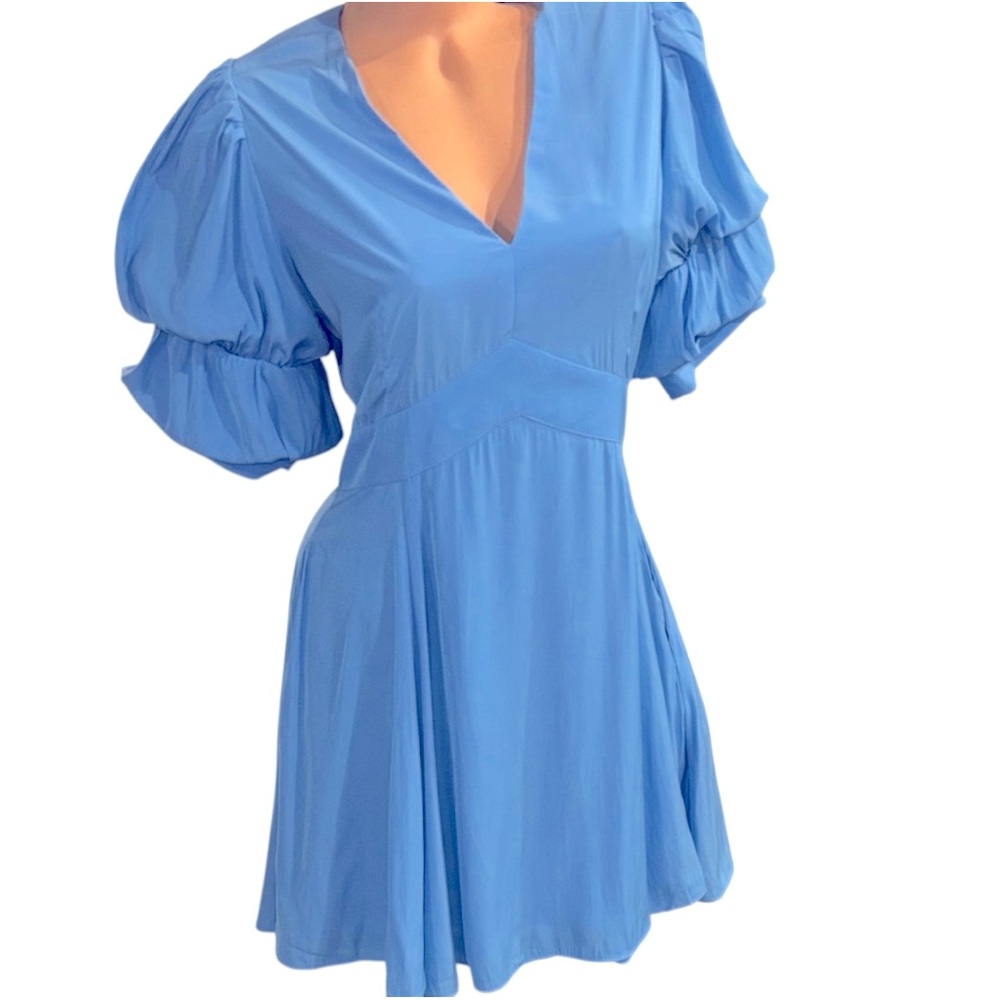 1. State Sky Blue Puff Sleeve whimsical feminine romantic Mini Dress - Picture 3 of 11